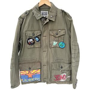 Converse One Star Custom Military Jacket Mens Medium Green Punk Patch Coat
